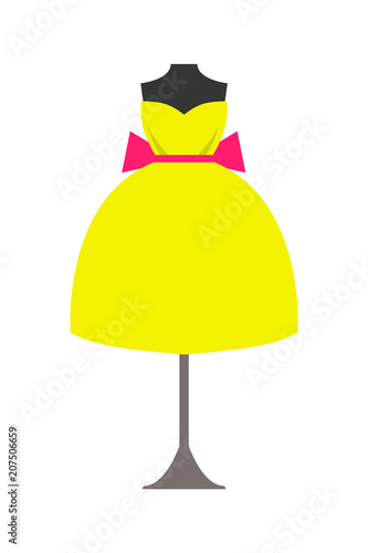 Mannequin in Bright Yellow Dress with Pink Bow