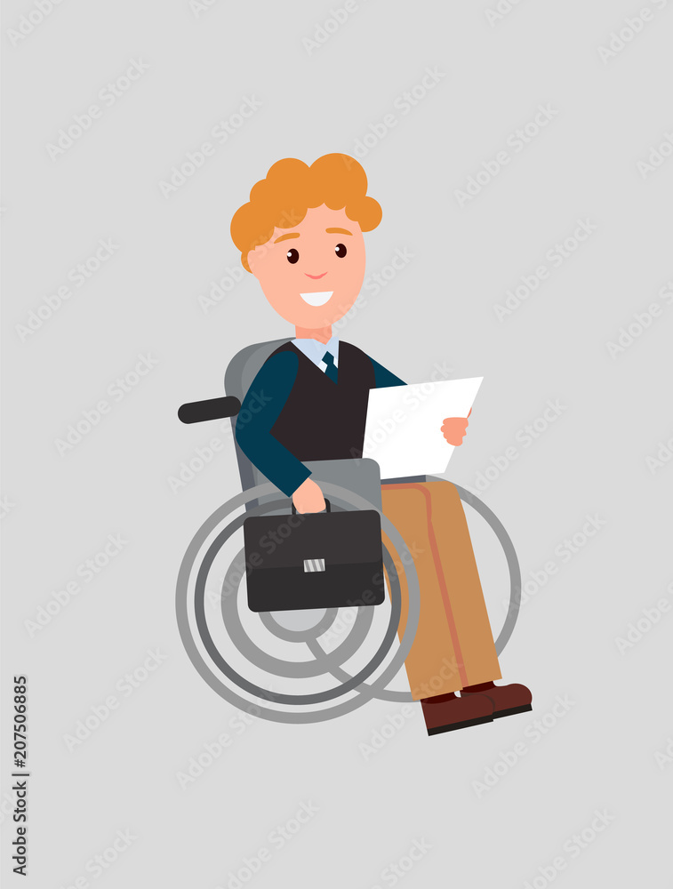Disabled Man Reading Paper Vector Illustration Disabled Man Reading Paper Vector Illustration