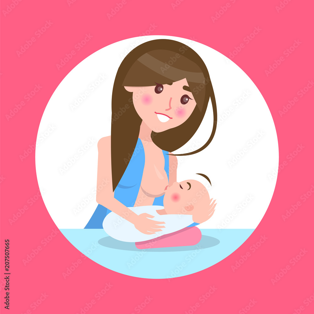 Mother Feeds Baby Wrapped in Blanked with Breast Mother Feeds Baby Wrapped in Blanked with Breast
