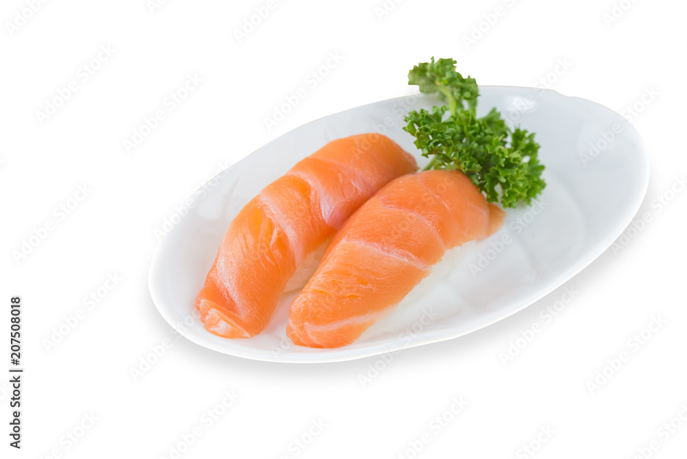 Salmon sushi on a White background Salmon sushi on a White background