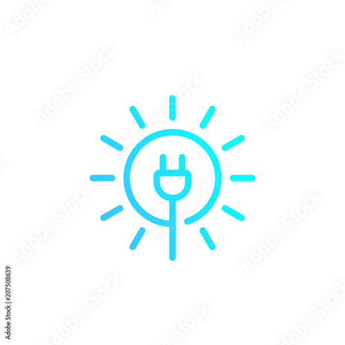Solar energy, sun and electric plug, vector linear logo