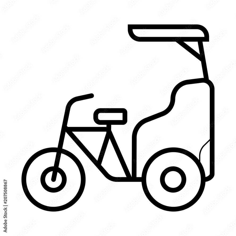 Cycle rickshaw glyph icon. Velotaxi, pedicab. Silhouette symbol. Negative space. Vector isolated illustration Cycle rickshaw glyph icon. Velotaxi, pedicab. Silhouette symbol. Negative space. Vector isolated illustration