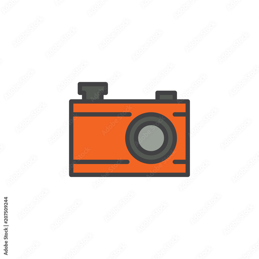 Photo camera filled outline icon, line vector sign, linear colorful pictogram isolated on white. Digital camera symbol, logo illustration. Pixel perfect vector graphics