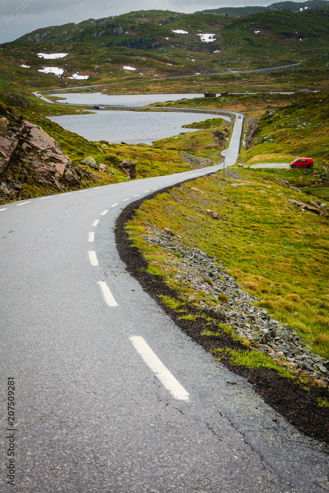 Road landscape in norwegian mountains