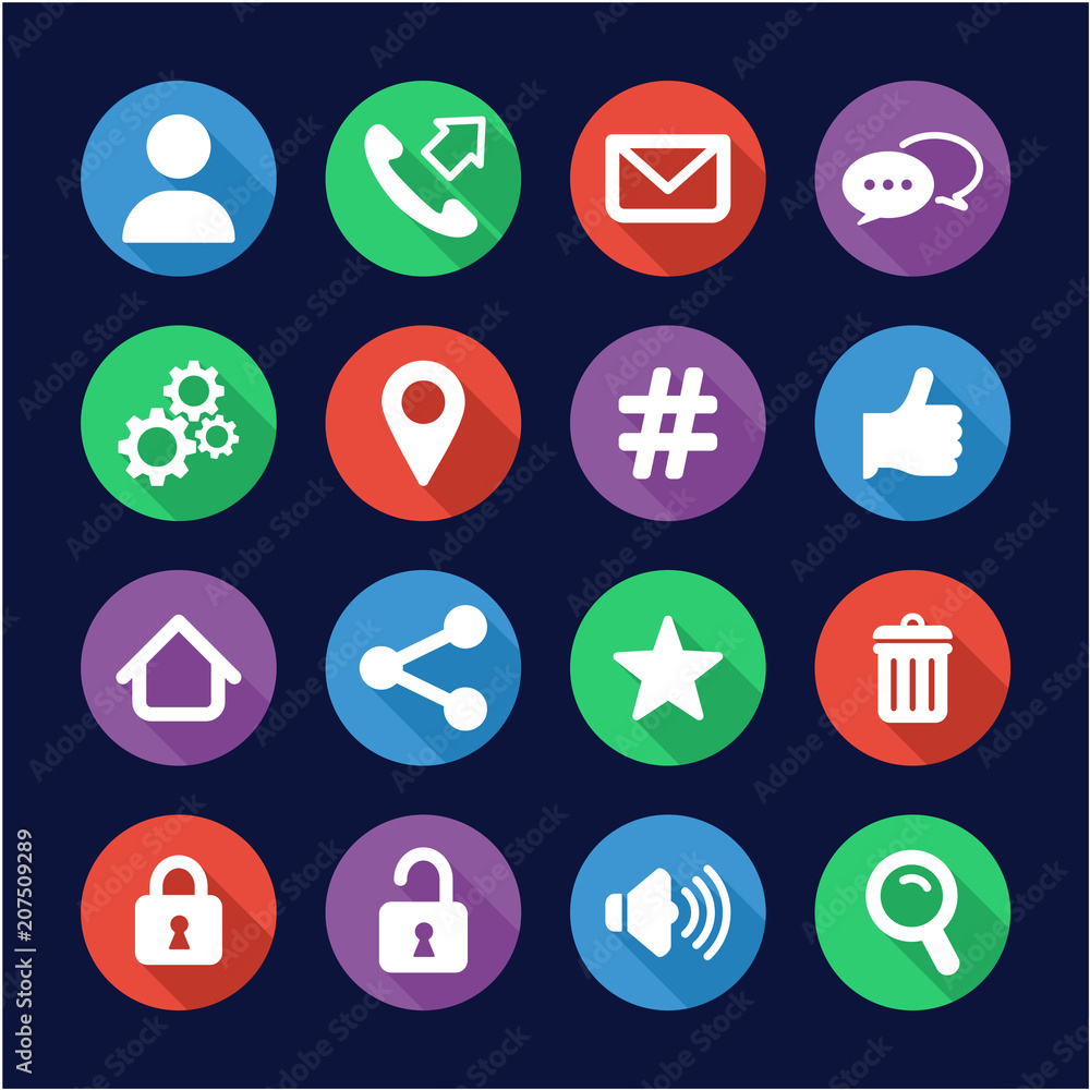 Contact Menu Icons Flat Design Circle Contact Menu Icons Flat Design Circle