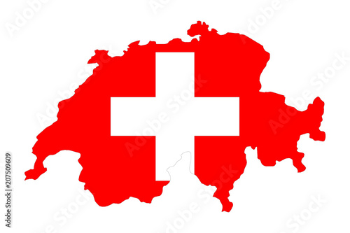 Карта Швейцарской Конфедерации в цветах национального флага. Векторная иллюстрация.