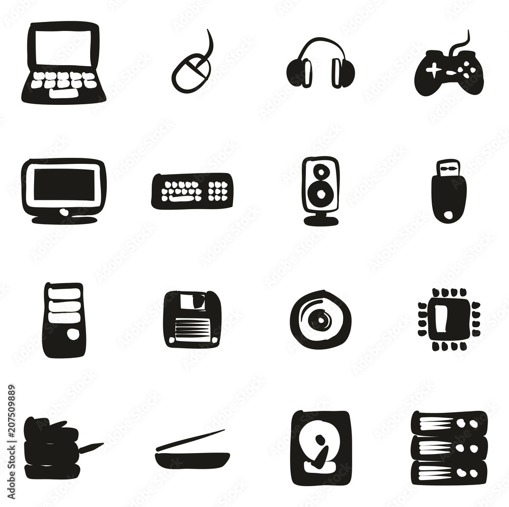 Computer Hardware Icons Freehand Fill Computer Hardware Icons Freehand Fill