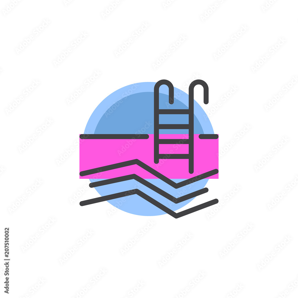 Swimming pool filled outline icon, line vector sign, linear colorful pictogram isolated on white. Summer travel Symbol, logo illustration. Pixel perfect vector graphics Swimming pool filled outline icon, line vector sign, linear colorful pictogram isolated on white. Summer travel Symbol, logo illustration. Pixel perfect vector graphics