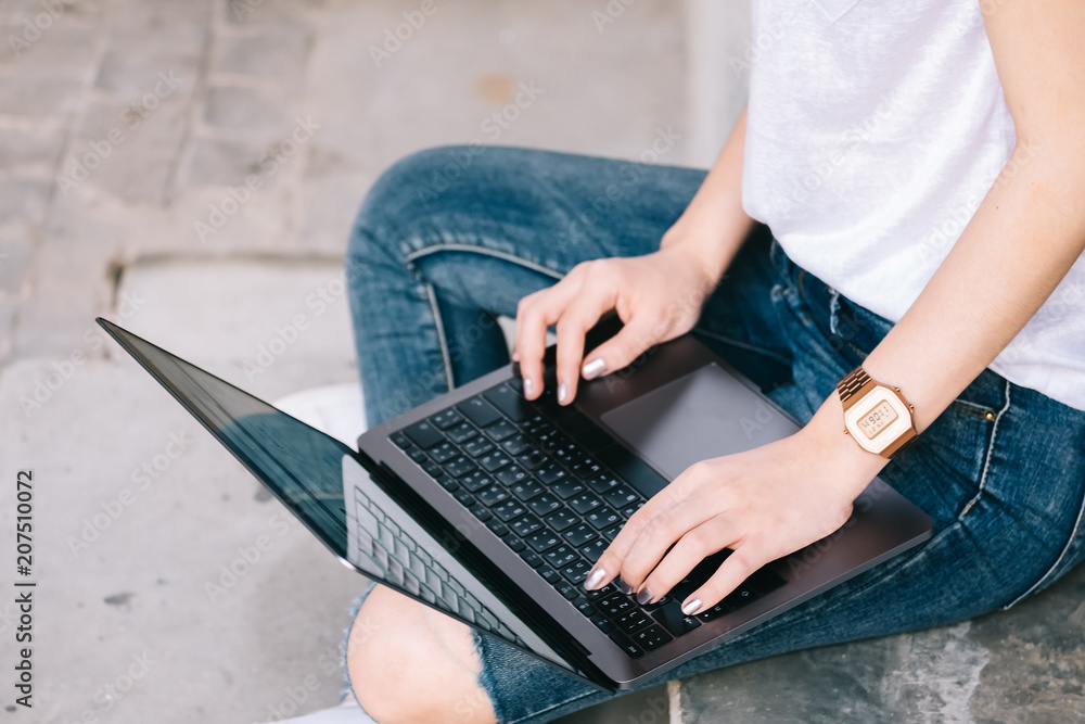 Naklejka premium Asian young business hands holding credit card and using laptop smart phone Online shopping Website, Easy Ecommerce Website Shop Online by Smartphone.Online shopping concept