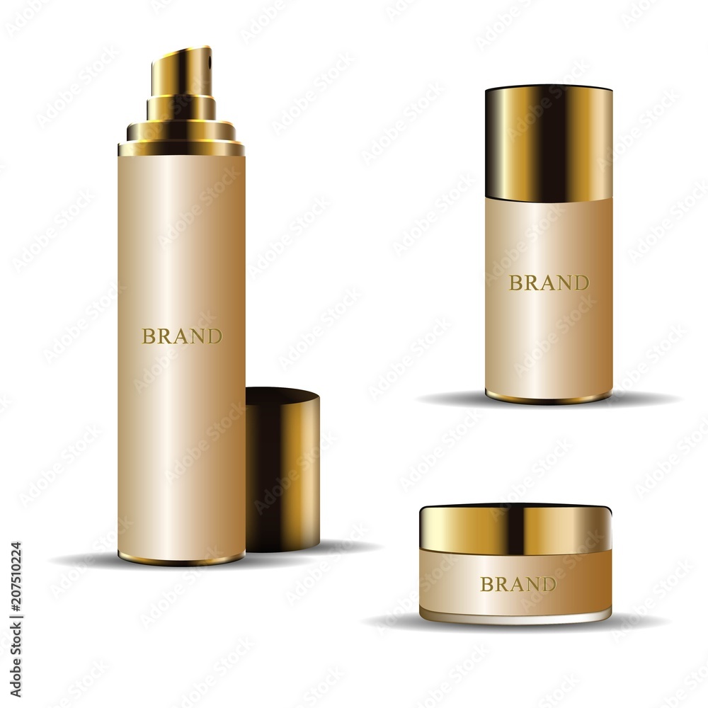 Luxury product mock up design. Cosmetic set. gold color on white background vector illustration EPS 10. Luxury product mock up design. Cosmetic set. gold color on white background vector illustration EPS 10.
