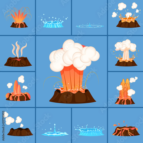 Set of Volcanic Eruption and Burst of Hot Spring