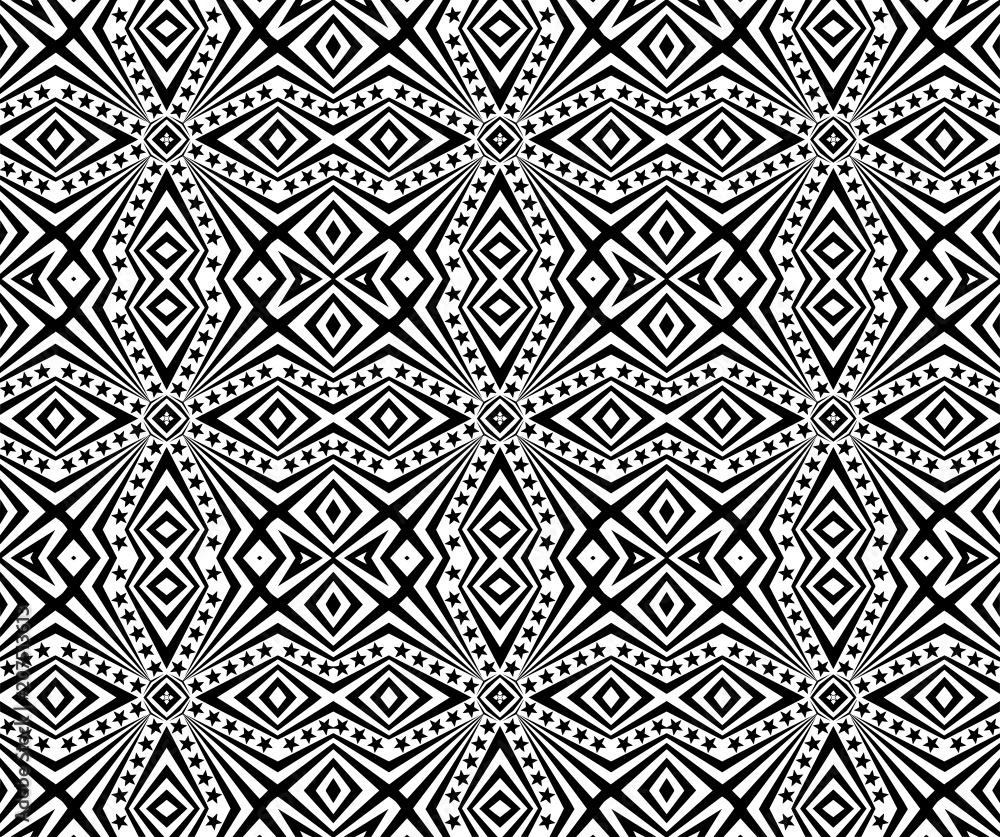 Complex seamless pattern with five-pointed stars and stripes Complex seamless pattern with five-pointed stars and stripes