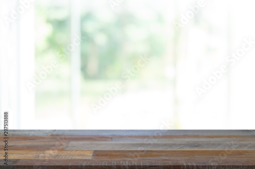 Empty wooden table and window room interior decoration background, product montage display,can be used for display or montage your products.Mock up for display of product. © successphoto
