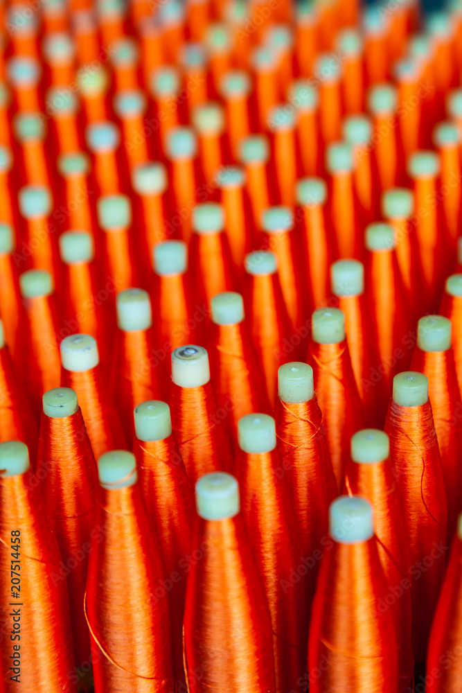 Group of Silk Spools with Red Silk Thread Yarn for Weaving Machine to make Thai Fabric Silk Group of Silk Spools with Red Silk Thread Yarn for Weaving Machine to make Thai Fabric Silk