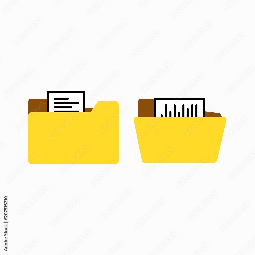 Flat icon open and close foladers with document isolated on white background. Vector illustration.