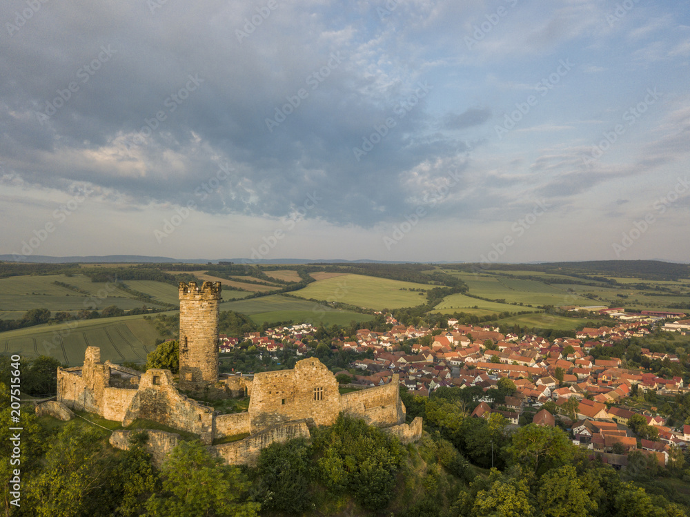Aerial view of Muehlburg castle in Thuringia