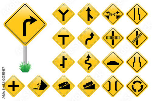 Free Download Set yellow road sign, traffic signs isolated on white background, vector illustration
 - GFXLoad