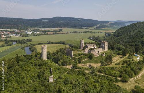 Aerial view of the ruins of Brandenburg castle in Thuringia