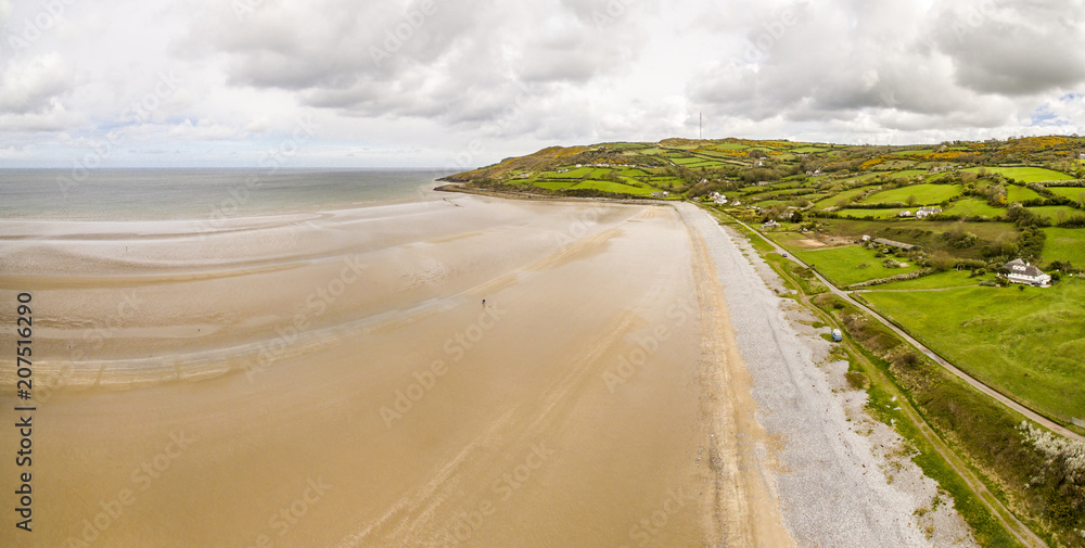 Aerial view of the Red Wharf Bay on the Isle of Anglesey, North Wales, United Kingdom