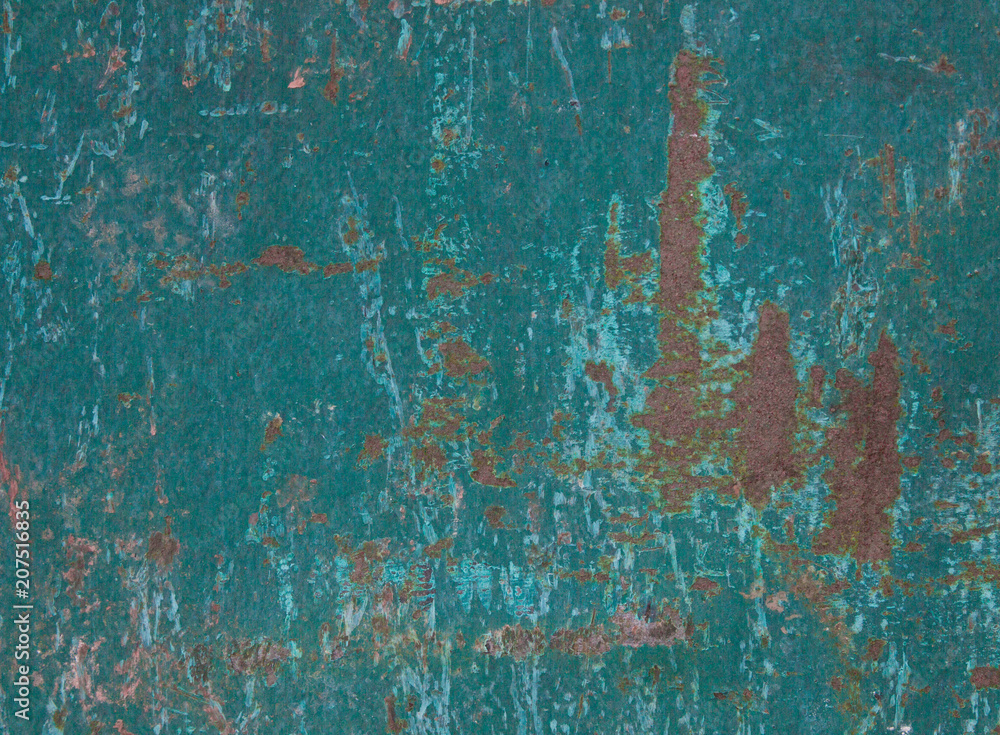 Rusty green metal texture. Industrial background. Green rusty iron plate.