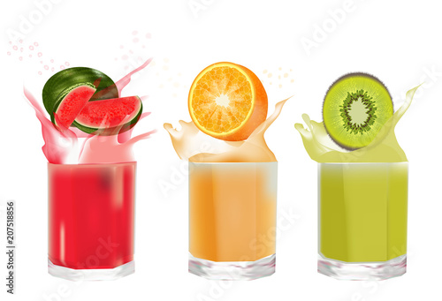 Orange, kiwi,  watermelon juices.