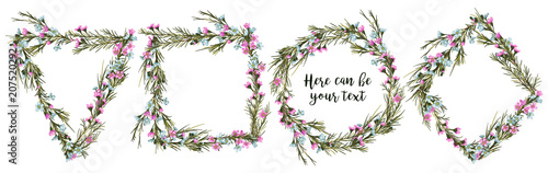 set of beautiful design frames with wax flowers isolated on white background. For wedding invitations, greeting cards, banner, flyer, certificate, birthday