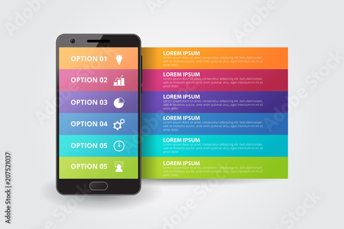 smartphone infographic template for business, education, web design, banners, brochures, flyers, diagram, workflow, timeline. Vector infographic element.