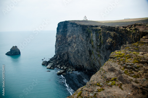 Iceland Landscape with immense coast and peaceful ocean. Horizontal outside shot.