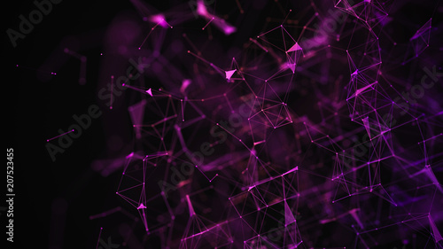 Abstract purple background with connecting dots and lines. Structure and communication. Plexus effect. Abstract science geometrical network background.