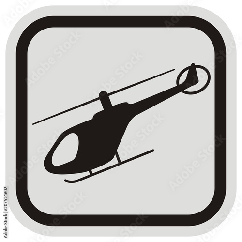 helicopter at gray and black frame, button, vector icon