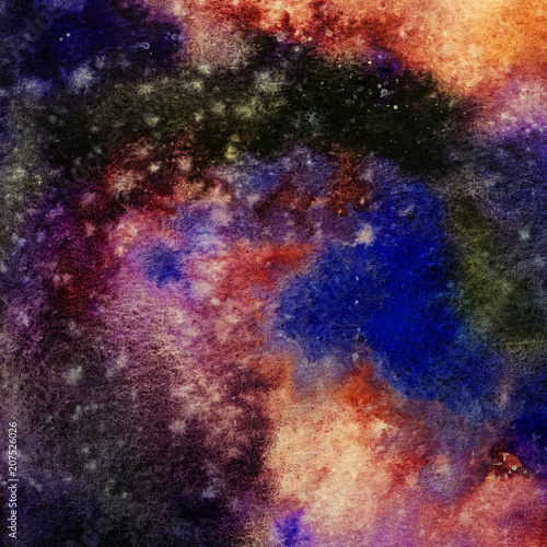 Watercolor painting space background, Abstract galaxy watercolor hand painting,Cosmic Night with star textured background