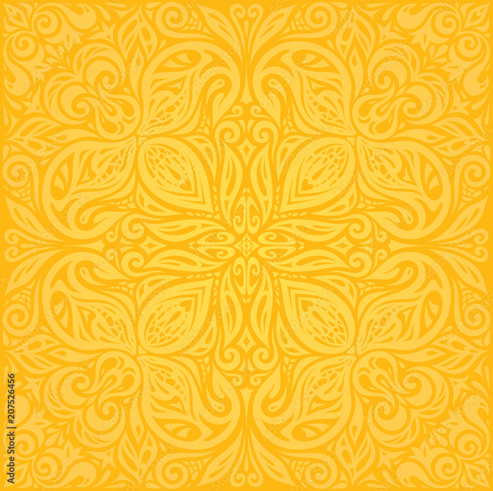 Yellow colorful floral wallpaper background mandala pattern design ...