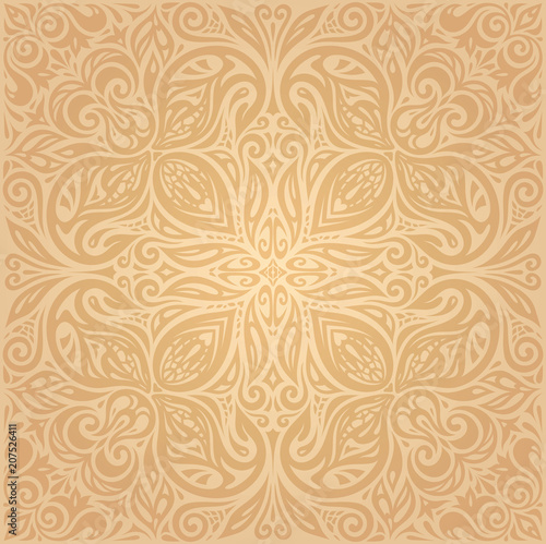 Floral Ocher ecru brown vector pattern wallpaper mandala design