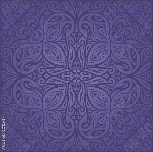Violet purple Floral  vintage seamless pattern background mandala  design