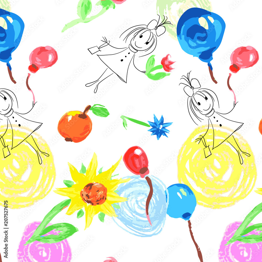fun pattern girls, balls, flowers, apples