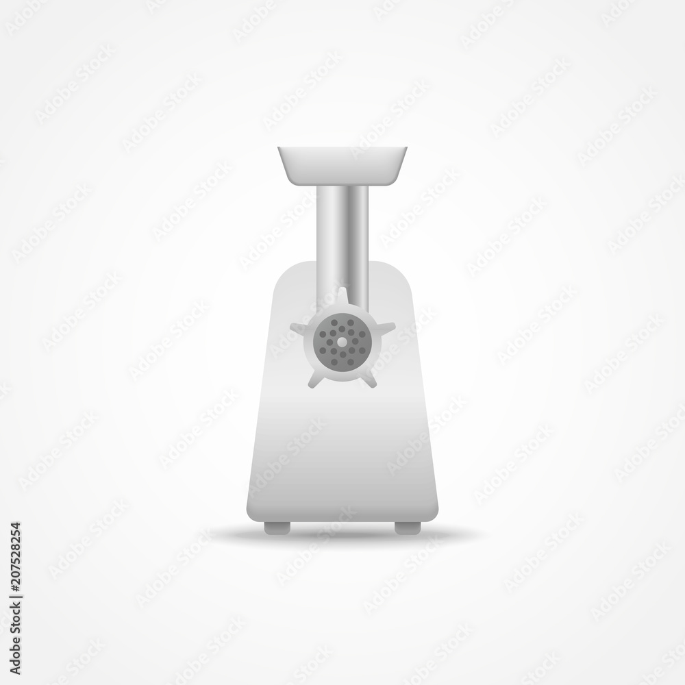 Electric meat grinder isolated on white background. Front view. Vector illustration. Electric meat grinder isolated on white background. Front view. Vector illustration.