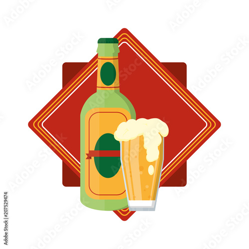 Fototapete schnapps bottle and beer glass emblem