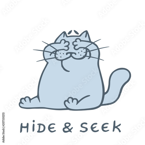 Happy cat plays hide and seek. Vector illustration