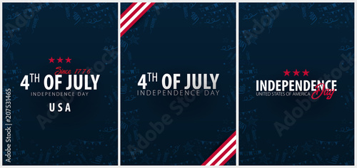Set Posters of Fourth of July. 4th of July. Independence Day of the USA. Vector illustration