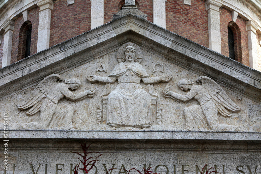 Christ the King relief on Church of Christ the King, Mirogoj cemetery in Zagreb, Croatia