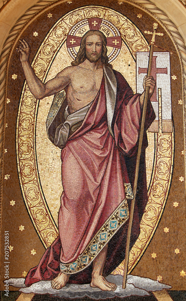 Obraz premium Resurrection of Christ, mosaic, Mirogoj cemetery in Zagreb, Croatia 