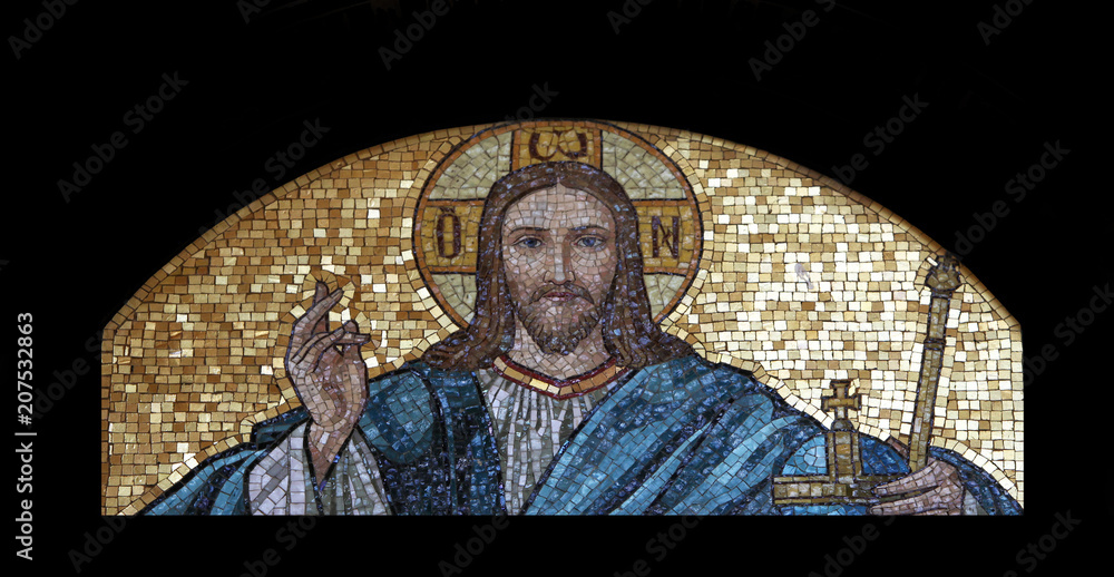 Fototapeta premium Jesus Christ, mosaic, Mirogoj cemetery in Zagreb, Croatia 