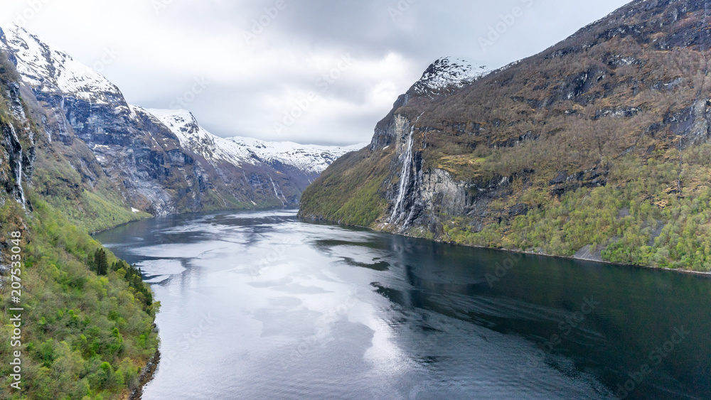 Geirangerfjord with the Seven Sisters waterfall in the background