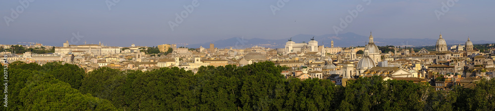 Rome, Italy - Panoramic view of Rome city center along the Tiber river