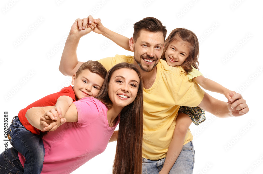 Portrait of happy family with children on white background Portrait of happy family with children on white background