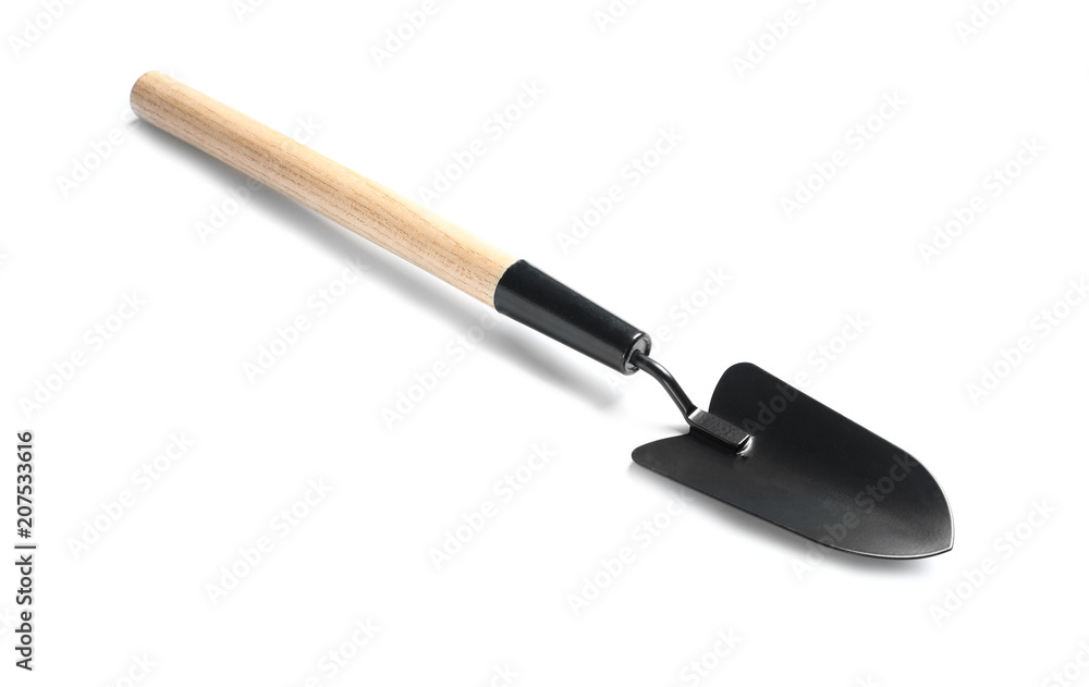 New trowel on white background. Professional gardening tool