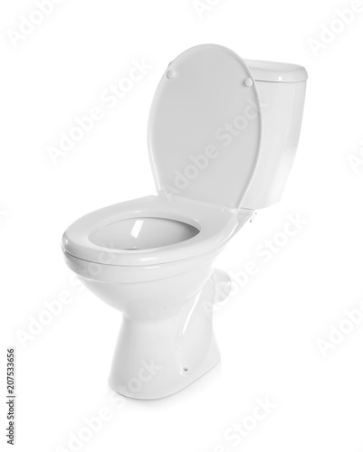 New ceramic toilet bowl on white background