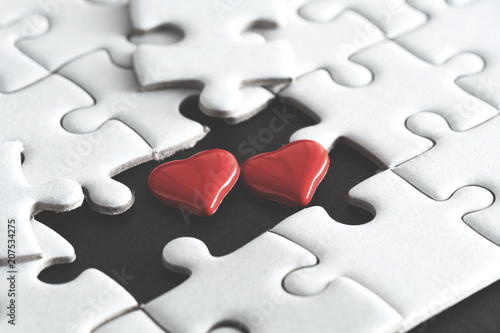 Little two heart appear on blank space of jigsaw puzzle,two heart ,soul mate born to living together