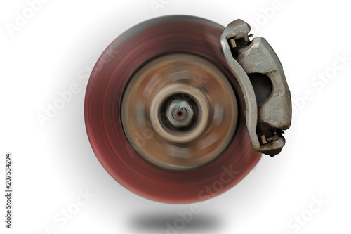 Rolling Disc with brake caliper isolated on white background with clipping path included