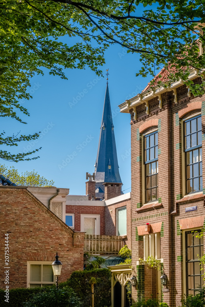 Standing at the Avenue of Counts ('Gravenallee'), a lane with trees and monumental farms in the center of Almelo, we see the neo Gothic Saint George Basilica  or 'Sint Georgius Basiliek' (1902)